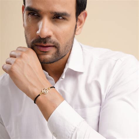 Men's Ek Onkar Black Rope Bracelet- Gold Finish – Matree by Neha Wahi