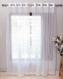 Buy Home Garage Polyester Net Tissue Long Door Curtain Pack of 2 (White ...