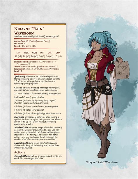 Nirayne “Rain” Waveborn, Half-Sea Elf Storm Sorceress - Statblock ...