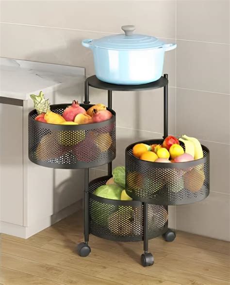 Homeor Metal Multi-Purpose Mesh Rotating Trolley Storage Organizer and ...