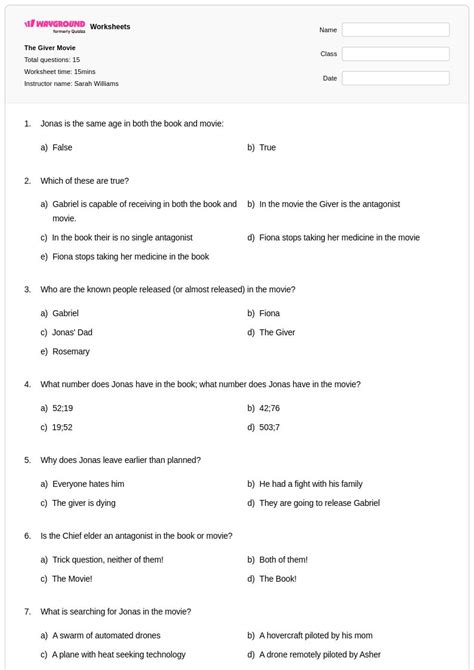 50+ The Giver worksheets for Class 11 on Wayground | Free & Printable