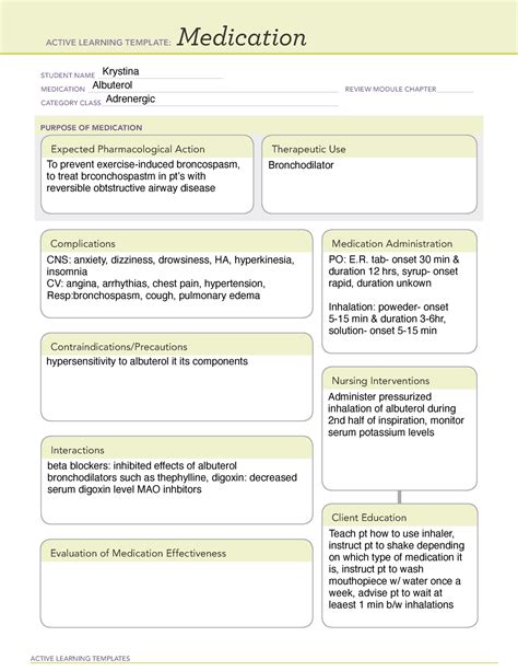 Albuterol Ati Template - Printable Word Searches