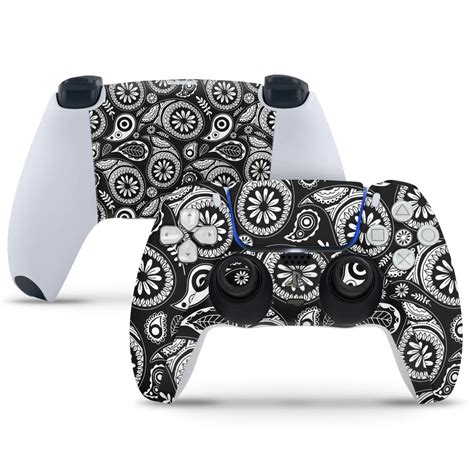 PlayStation 5 Controller Skin - White Spiral Leaves on Black – SkinsLegend