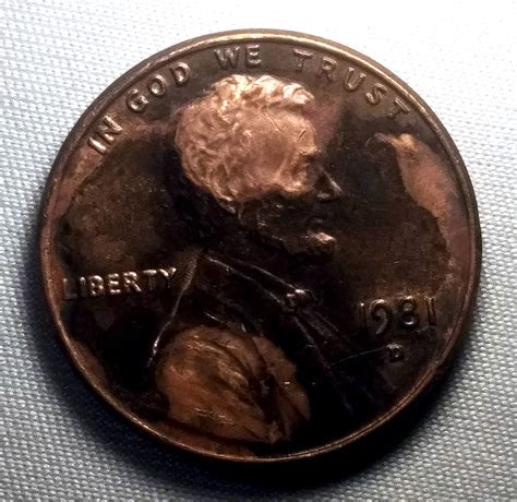 1981 D Penny 3.1 gr copper zinc swirl peace sign.. ever seen this ...