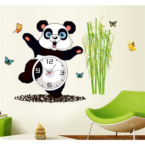 Funif Cute Cartoon Panda Clock Wall Sticker Decal DIY Wall Murals for ...