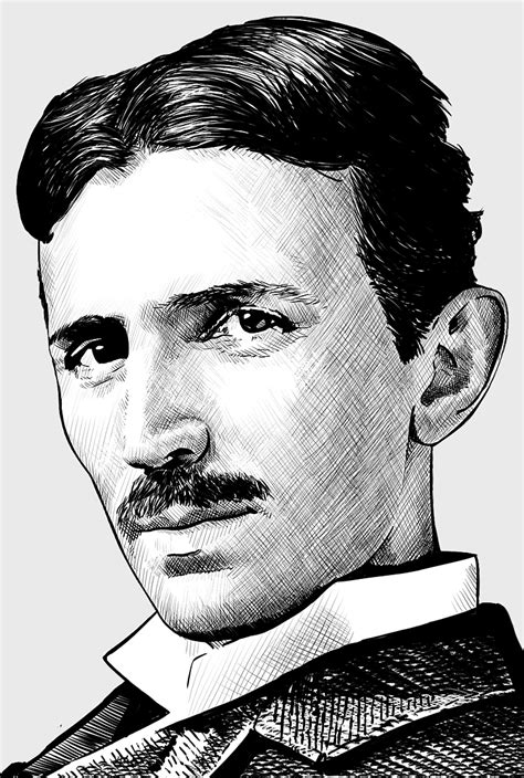 Nikola Tesla portrait sketch, alternating current inventor, monochrome ...