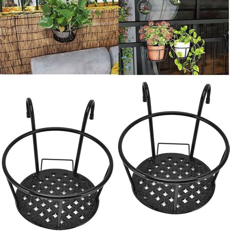 Amazon.com: ANKROYU 2 Pack Metal Railing Planter Holder, Hanging Flower ...