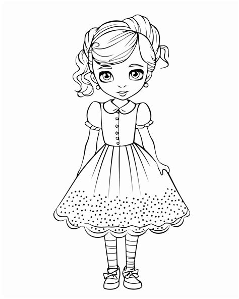 girl in a dress coloring page 23632951 Vector Art at Vecteezy