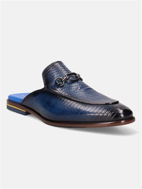 bugatti Blue Premium Leather Mules – bugatti Shoes India