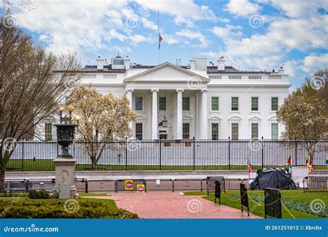 White House Front Facade from Pennsylvania Avenue Springtime View ...