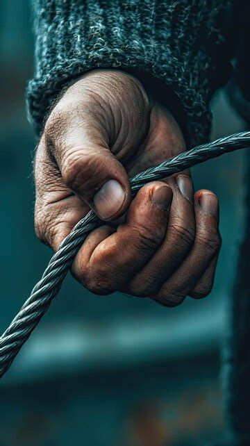 A close up of persons hand gripping safety wire showcasing texture and ...