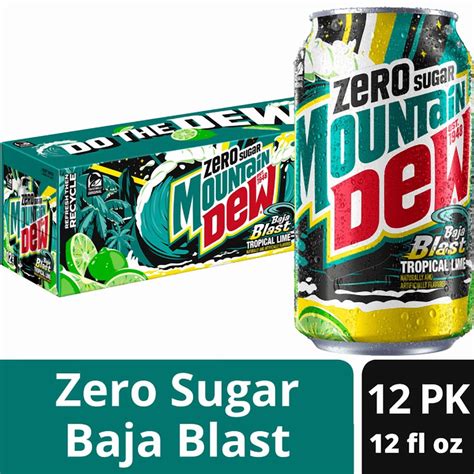 Mountain Dew Baja Blast Zero Sugar Soda, 12 fl oz Cans, 12 Pack ...