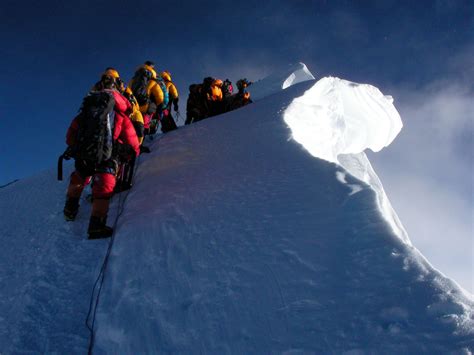 Mount Everest at the Hillary Step where many climbers have lost their ...