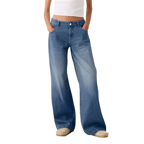 ZSQDM Women’s Elastic Waist Jeans Women's Loose Wide Leg Jeans Casual ...