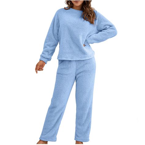 BLVB Women's Coral Fleece Pajamas, Flannel Sleepwear, Soft Warm 2 Piece ...