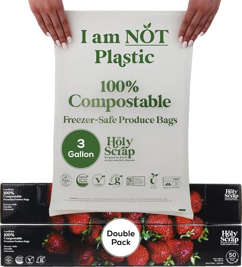 Amazon.com: HOLY SCRAP! 100% Compostable Produce Freezer Bags 3 Gallon ...