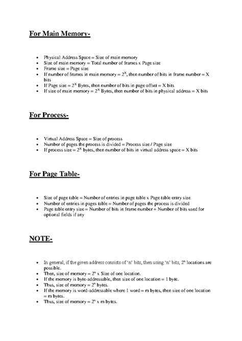 Module 5: Main Memory, Paging & Page Table Formulae and Questions - Studocu