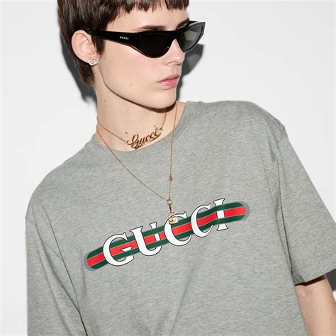 Cotton jersey T-shirt with print in grey | GUCCI® US