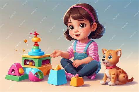 Niña linda jugando con juguete vector ilustración niña linda juguete ...