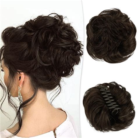 Claw Clip Messy Bun Hair Piece Real Human Hair Buns Wavy Curly Chignon ...