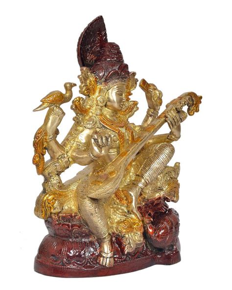 Bronze Maa Saraswati Statue Handcrafted Hindu Goddess Saraswati Idol f ...