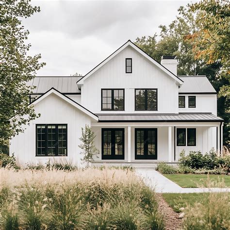 Modern Farmhouse Front Exterior White House with Black Windows ...