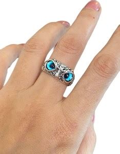 Skycart Unisex blue eyes Silver Owl Open Ring Stainless Steel Ring ...