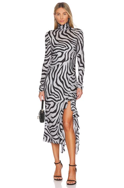 L'Academie Bertine Midi Dress in Black Geo Zebra | REVOLVE