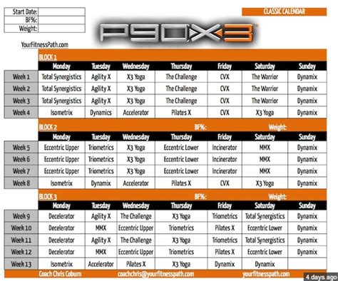 P90x Classic Workout Schedule