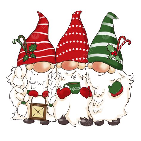 Christmas Gnomes Cartoon Style Three Cute Little People White Beard ...