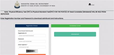 SSB Head Constable PET/PST Admit Card 2026 Out at applyssb.com ...