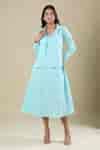 Buy Blue Linen Collared, Scoop Neck Jacket And Dress Set For Women by ...