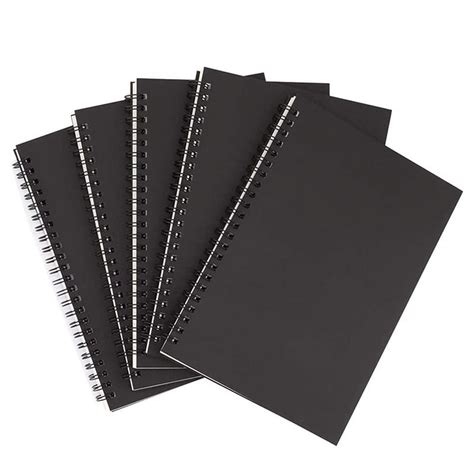 5Pcs A5 Black Spiral Notebook Blank Sketchbook Unruled Journal Pack ...
