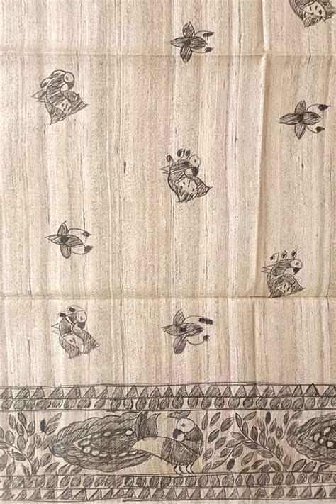 Woven Balaram Saha Canvas: The Black & Beige Madhubani Painting Tussar ...