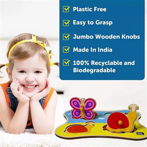 Insects Jumbo Knob and Peg wooden puzzle 1+ Years – Mini Leaves – YaY Play