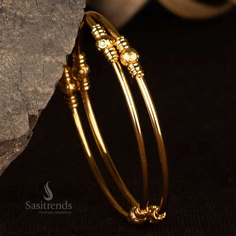 One Gram Micro Gold-Plated Kada Bangles Bead Detailing - Sasitrends