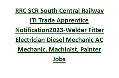 SCR South Central Railway ITI Trade Apprentice Notification2023-Welder ...