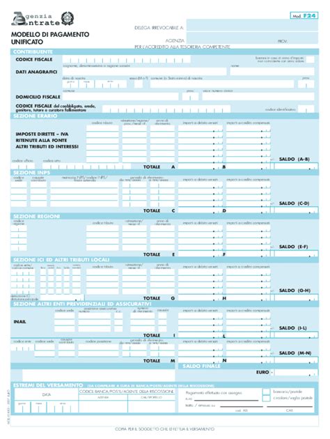 Italian F24 Tax Payment Form - Modello compilabile vuoto | Compila ...