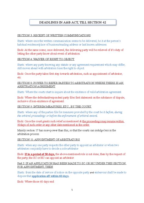 Deadlines in Arbitration (A&B Act): Key Provisions & Guidelines - Studocu