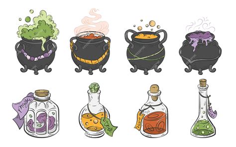Волшебное Зелье Заклинания Банку Бутылки Колдовство Хэллоуин Вектор ...