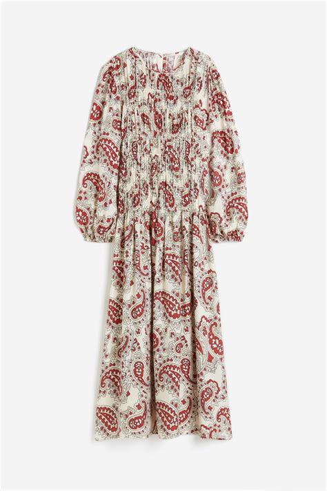 Smock-topped dress - White/Paisley-patterned - Ladies | H&M IN