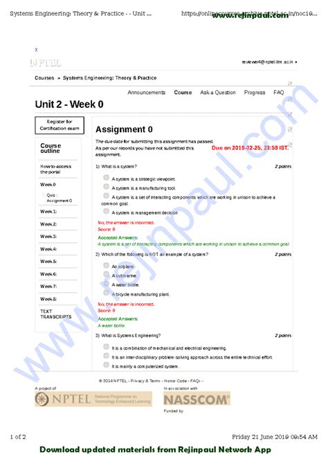 OME753 Final Exam MCQ Summary - Systems Engineering NPTEL - Studocu