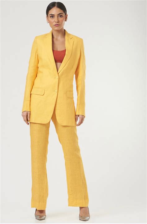 Yellow Double Breasted Formal linen blazer – The Ambition Collective