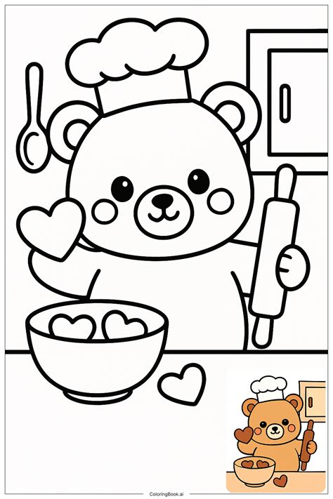 Squishmallow Bear Baking Valentine Cookies Coloring Page (Free PDF&PNG ...