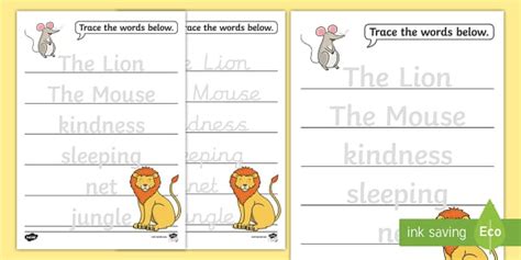 The Lion And The Mouse Trace the Words Worksheets