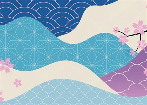 Elegant Japanese Sakura Waves Wallpaper with Traditional Seigaiha Patt ...