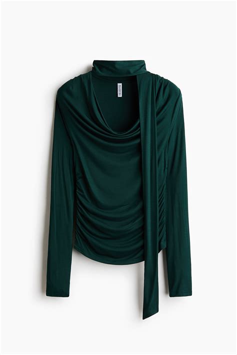 Draped scarf-detail top - Dark green - Ladies | H&M IN