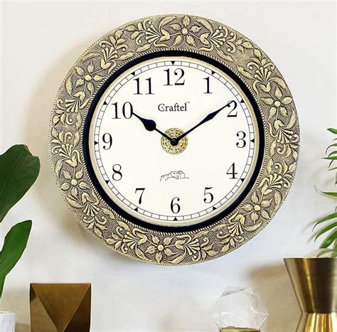 Buy CRAFTEL 12" Brass Embossed Antique Wall Clock Vintage Round Analog ...