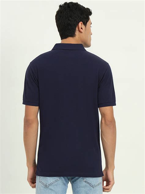Greenfibre Navy Blue & White Striped Slim Fit Polo T-Shirt | Classic ...