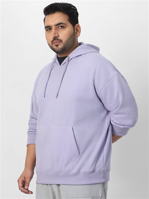 Plus Men's Purple Heather Cotton Solid Oversized Hooded Neck Sweatshir ...
